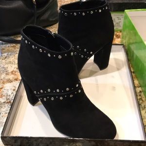 Black studded suede heeled booties